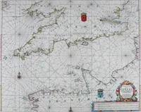 An illustration from De zee-atlas of Water-waerelt, vertoonende alle de zee-kusten van het bekende des aerd-bodems, met een generale beschrijvinge van dien : seer dienstigh voor schippers en stuurlieden, mitsgaders koop-lieden om op 't kantoor gebruyckt te worden : Nieuwelijcks aldus uytgegeven (1665)