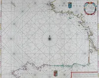 An illustration from De zee-atlas of Water-waerelt, vertoonende alle de zee-kusten van het bekende des aerd-bodems, met een generale beschrijvinge van dien : seer dienstigh voor schippers en stuurlieden, mitsgaders koop-lieden om op 't kantoor gebruyckt te worden : Nieuwelijcks aldus uytgegeven (1665)