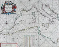 An illustration from De zee-atlas of Water-waerelt, vertoonende alle de zee-kusten van het bekende des aerd-bodems, met een generale beschrijvinge van dien : seer dienstigh voor schippers en stuurlieden, mitsgaders koop-lieden om op 't kantoor gebruyckt te worden : Nieuwelijcks aldus uytgegeven (1665)