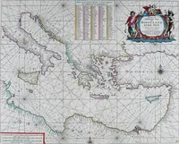 An illustration from De zee-atlas of Water-waerelt, vertoonende alle de zee-kusten van het bekende des aerd-bodems, met een generale beschrijvinge van dien : seer dienstigh voor schippers en stuurlieden, mitsgaders koop-lieden om op 't kantoor gebruyckt te worden : Nieuwelijcks aldus uytgegeven (1665)