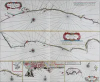 An illustration from De zee-atlas of Water-waerelt, vertoonende alle de zee-kusten van het bekende des aerd-bodems, met een generale beschrijvinge van dien : seer dienstigh voor schippers en stuurlieden, mitsgaders koop-lieden om op 't kantoor gebruyckt te worden : Nieuwelijcks aldus uytgegeven (1665)