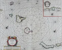 An illustration from De zee-atlas of Water-waerelt, vertoonende alle de zee-kusten van het bekende des aerd-bodems, met een generale beschrijvinge van dien : seer dienstigh voor schippers en stuurlieden, mitsgaders koop-lieden om op 't kantoor gebruyckt te worden : Nieuwelijcks aldus uytgegeven (1665)