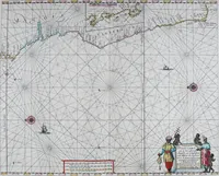 An illustration from De zee-atlas of Water-waerelt, vertoonende alle de zee-kusten van het bekende des aerd-bodems, met een generale beschrijvinge van dien : seer dienstigh voor schippers en stuurlieden, mitsgaders koop-lieden om op 't kantoor gebruyckt te worden : Nieuwelijcks aldus uytgegeven (1665)