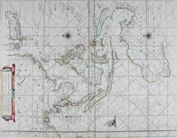 An illustration from De zee-atlas of Water-waerelt, vertoonende alle de zee-kusten van het bekende des aerd-bodems, met een generale beschrijvinge van dien : seer dienstigh voor schippers en stuurlieden, mitsgaders koop-lieden om op 't kantoor gebruyckt te worden : Nieuwelijcks aldus uytgegeven (1665)