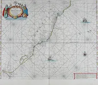 An illustration from De zee-atlas of Water-waerelt, vertoonende alle de zee-kusten van het bekende des aerd-bodems, met een generale beschrijvinge van dien : seer dienstigh voor schippers en stuurlieden, mitsgaders koop-lieden om op 't kantoor gebruyckt te worden : Nieuwelijcks aldus uytgegeven (1665)