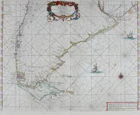 An illustration from De zee-atlas of Water-waerelt, vertoonende alle de zee-kusten van het bekende des aerd-bodems, met een generale beschrijvinge van dien : seer dienstigh voor schippers en stuurlieden, mitsgaders koop-lieden om op 't kantoor gebruyckt te worden : Nieuwelijcks aldus uytgegeven (1665)