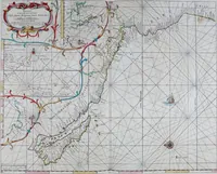 An illustration from De zee-atlas of Water-waerelt, vertoonende alle de zee-kusten van het bekende des aerd-bodems, met een generale beschrijvinge van dien : seer dienstigh voor schippers en stuurlieden, mitsgaders koop-lieden om op 't kantoor gebruyckt te worden : Nieuwelijcks aldus uytgegeven (1665)
