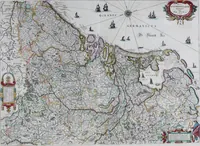 An illustration from De zee-atlas of Water-waerelt, vertoonende alle de zee-kusten van het bekende des aerd-bodems, met een generale beschrijvinge van dien : seer dienstigh voor schippers en stuurlieden, mitsgaders koop-lieden om op 't kantoor gebruyckt te worden : Nieuwelijcks aldus uytgegeven (1665)