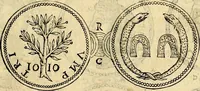 An illustration from Dialoghi di don Antonio Agostini archivescovo di Taracona, intorno alle medaglie, inscrittioni, & altre antichità (1625)