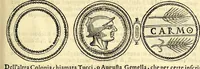 An illustration from Dialoghi di don Antonio Agostini archivescovo di Taracona, intorno alle medaglie, inscrittioni, & altre antichità (1625)
