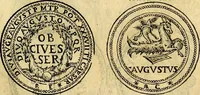 An illustration from Dialoghi di don Antonio Agostini archivescovo di Taracona, intorno alle medaglie, inscrittioni, & altre antichità (1625)