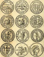 An illustration from Dialoghi di don Antonio Agostini archivescovo di Taracona, intorno alle medaglie, inscrittioni, & altre antichità (1625)