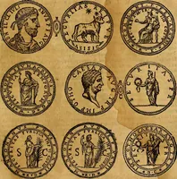 An illustration from Dialoghi di don Antonio Agostini archivescovo di Taracona, intorno alle medaglie, inscrittioni, & altre antichità (1625)