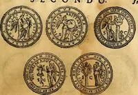 An illustration from Dialoghi di don Antonio Agostini archivescovo di Taracona, intorno alle medaglie, inscrittioni, & altre antichità (1625)