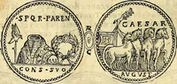 An illustration from Dialoghi di don Antonio Agostini archivescovo di Taracona, intorno alle medaglie, inscrittioni, & altre antichità (1625)