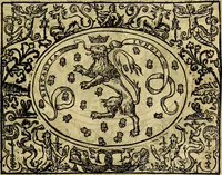 An illustration from Dialogo de las empresas militares, y amorosas, compuesto en lengua italiana, por el illvstre, y reverendissimo señor Paulo Iouio obispo de Nucera . En el qval se tracta de las devisas, armas, motes, o blasones de linages. Con vn razonemiento a esse proposito, del magnifico señot Ludouico Domeniqui. Todo nueuamente traduzido en romance castellano, por Alonso de Vlloa. Anadimos a esto las empresas heroicas, y morales, del señor Gabriel Symeon (1561)