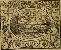 An illustration from Dialogo de las empresas militares, y amorosas, compuesto en lengua italiana, por el illvstre, y reverendissimo señor Paulo Iouio obispo de Nucera . En el qval se tracta de las devisas, armas, motes, o blasones de linages. Con vn razonemiento a esse proposito, del magnifico señot Ludouico Domeniqui. Todo nueuamente traduzido en romance castellano, por Alonso de Vlloa. Anadimos a esto las empresas heroicas, y morales, del señor Gabriel Symeon (1561)