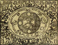 An illustration from Dialogo de las empresas militares, y amorosas, compuesto en lengua italiana, por el illvstre, y reverendissimo señor Paulo Iouio obispo de Nucera . En el qval se tracta de las devisas, armas, motes, o blasones de linages. Con vn razonemiento a esse proposito, del magnifico señot Ludouico Domeniqui. Todo nueuamente traduzido en romance castellano, por Alonso de Vlloa. Anadimos a esto las empresas heroicas, y morales, del señor Gabriel Symeon (1561)