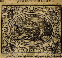 An illustration from Dialogo de las empresas militares, y amorosas, compuesto en lengua italiana, por el illvstre, y reverendissimo señor Paulo Iouio obispo de Nucera . En el qval se tracta de las devisas, armas, motes, o blasones de linages. Con vn razonemiento a esse proposito, del magnifico señot Ludouico Domeniqui. Todo nueuamente traduzido en romance castellano, por Alonso de Vlloa. Anadimos a esto las empresas heroicas, y morales, del señor Gabriel Symeon (1561)
