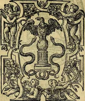 An illustration from Dialogo de las empresas militares, y amorosas, compuesto en lengua italiana, por el illvstre, y reverendissimo señor Paulo Iouio obispo de Nucera . En el qval se tracta de las devisas, armas, motes, o blasones de linages. Con vn razonemiento a esse proposito, del magnifico señot Ludouico Domeniqui. Todo nueuamente traduzido en romance castellano, por Alonso de Vlloa. Anadimos a esto las empresas heroicas, y morales, del señor Gabriel Symeon (1561)