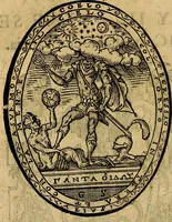 An illustration from Dialogo de las empresas militares, y amorosas, compuesto en lengua italiana, por el illvstre, y reverendissimo señor Paulo Iouio obispo de Nucera . En el qval se tracta de las devisas, armas, motes, o blasones de linages. Con vn razonemiento a esse proposito, del magnifico señot Ludouico Domeniqui. Todo nueuamente traduzido en romance castellano, por Alonso de Vlloa. Anadimos a esto las empresas heroicas, y morales, del señor Gabriel Symeon (1561)