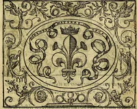 An illustration from Dialogo de las empresas militares, y amorosas, compuesto en lengua italiana, por el illvstre, y reverendissimo señor Paulo Iouio obispo de Nucera . En el qval se tracta de las devisas, armas, motes, o blasones de linages. Con vn razonemiento a esse proposito, del magnifico señot Ludouico Domeniqui. Todo nueuamente traduzido en romance castellano, por Alonso de Vlloa. Anadimos a esto las empresas heroicas, y morales, del señor Gabriel Symeon (1561)