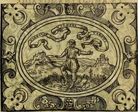 An illustration from Dialogo de las empresas militares, y amorosas, compuesto en lengua italiana, por el illvstre, y reverendissimo señor Paulo Iouio obispo de Nucera . En el qval se tracta de las devisas, armas, motes, o blasones de linages. Con vn razonemiento a esse proposito, del magnifico señot Ludouico Domeniqui. Todo nueuamente traduzido en romance castellano, por Alonso de Vlloa. Anadimos a esto las empresas heroicas, y morales, del señor Gabriel Symeon (1561)