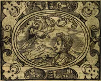 An illustration from Dialogo de las empresas militares, y amorosas, compuesto en lengua italiana, por el illvstre, y reverendissimo señor Paulo Iouio obispo de Nucera . En el qval se tracta de las devisas, armas, motes, o blasones de linages. Con vn razonemiento a esse proposito, del magnifico señot Ludouico Domeniqui. Todo nueuamente traduzido en romance castellano, por Alonso de Vlloa. Anadimos a esto las empresas heroicas, y morales, del señor Gabriel Symeon (1561)