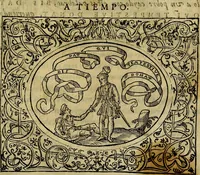 An illustration from Dialogo de las empresas militares, y amorosas, compuesto en lengua italiana, por el illvstre, y reverendissimo señor Paulo Iouio obispo de Nucera . En el qval se tracta de las devisas, armas, motes, o blasones de linages. Con vn razonemiento a esse proposito, del magnifico señot Ludouico Domeniqui. Todo nueuamente traduzido en romance castellano, por Alonso de Vlloa. Anadimos a esto las empresas heroicas, y morales, del señor Gabriel Symeon (1561)