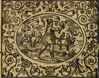 An illustration from Dialogo de las empresas militares, y amorosas, compuesto en lengua italiana, por el illvstre, y reverendissimo señor Paulo Iouio obispo de Nucera . En el qval se tracta de las devisas, armas, motes, o blasones de linages. Con vn razonemiento a esse proposito, del magnifico señot Ludouico Domeniqui. Todo nueuamente traduzido en romance castellano, por Alonso de Vlloa. Anadimos a esto las empresas heroicas, y morales, del señor Gabriel Symeon (1561)