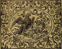An illustration from Dialogo de las empresas militares, y amorosas, compuesto en lengua italiana, por el illvstre, y reverendissimo señor Paulo Iouio obispo de Nucera . En el qval se tracta de las devisas, armas, motes, o blasones de linages. Con vn razonemiento a esse proposito, del magnifico señot Ludouico Domeniqui. Todo nueuamente traduzido en romance castellano, por Alonso de Vlloa. Anadimos a esto las empresas heroicas, y morales, del señor Gabriel Symeon (1561)