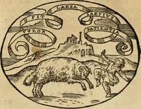 An illustration from Dialogo dell'imprese militari et amorose di Monsignor Giouio, vescouo di Nocera : et del S. Gabriel Symeoni fiorentino : con vn ragionamento di M. Lodouico Domenichi, nel medesimo soggetto : con la tauola (1574)