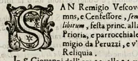 An illustration from Diario sacro e guida perpetua per visitare le chiese della città di Firenze, e suoi sobborghi in tutt' i giorni dell' anno, e per sapere le feste, che vi si celebrano, l' indulgenze perpetue che vi s' accquistano, e gl' esercizj di devozione, e pietà che vi si fanno : con una notizia de' corpi, e reliquie di santi, che in esse chiese si conservano, ed un catalogo de SS. e BB. che in essa città fiorirono, ed altre particolarità (1700)