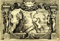 An illustration from Di Battista Pittoni pittore vicentino ano. M.D.LXVIII Impresse di diversi prencipi, dvchi, signori, e d'altri personaggi et hvomini letterati et illvstri. Con priuillegio di Venetia per anni XV. Con alcune stanze del Dolce che dichiarano i motti di esse imprese (1562)
