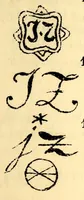 An illustration from Dictionnaire des marques et monogrammes des faiences, poteries, grès, terre de pipe, terre cuite, porcelaines, etc. : anciennes et modernes ... (1879)
