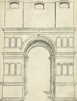 An illustration from Die alder vermaertste antique edificien : vã temple, theatre, amphitheatre, paleisen, therme, obeliske, brugge, archetriuphal, etc. vescreueeñ gefigureert met haren grondede eñ mate oock de plaetsen daerse staen, eñ wiese dede make (1546)