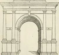 An illustration from Die alder vermaertste antique edificien : vã temple, theatre, amphitheatre, paleisen, therme, obeliske, brugge, archetriuphal, etc. vescreueeñ gefigureert met haren grondede eñ mate oock de plaetsen daerse staen, eñ wiese dede make (1546)