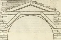 An illustration from Die alder vermaertste antique edificien : vã temple, theatre, amphitheatre, paleisen, therme, obeliske, brugge, archetriuphal, etc. vescreueeñ gefigureert met haren grondede eñ mate oock de plaetsen daerse staen, eñ wiese dede make (1546)