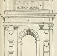 An illustration from Die alder vermaertste antique edificien : vã temple, theatre, amphitheatre, paleisen, therme, obeliske, brugge, archetriuphal, etc. vescreueeñ gefigureert met haren grondede eñ mate oock de plaetsen daerse staen, eñ wiese dede make (1546)