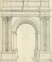 An illustration from Die alder vermaertste antique edificien : vã temple, theatre, amphitheatre, paleisen, therme, obeliske, brugge, archetriuphal, etc. vescreueeñ gefigureert met haren grondede eñ mate oock de plaetsen daerse staen, eñ wiese dede make (1546)