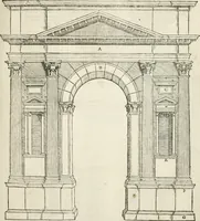 An illustration from Die alder vermaertste antique edificien : vã temple, theatre, amphitheatre, paleisen, therme, obeliske, brugge, archetriuphal, etc. vescreueeñ gefigureert met haren grondede eñ mate oock de plaetsen daerse staen, eñ wiese dede make (1546)