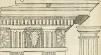 An illustration from Die alder vermaertste antique edificien : vã temple, theatre, amphitheatre, paleisen, therme, obeliske, brugge, archetriuphal, etc. vescreueeñ gefigureert met haren grondede eñ mate oock de plaetsen daerse staen, eñ wiese dede make (1546)
