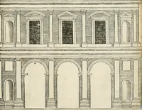 An illustration from Die alder vermaertste antique edificien : vã temple, theatre, amphitheatre, paleisen, therme, obeliske, brugge, archetriuphal, etc. vescreueeñ gefigureert met haren grondede eñ mate oock de plaetsen daerse staen, eñ wiese dede make (1546)