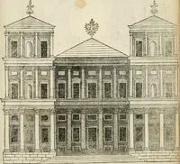 An illustration from Die alder vermaertste antique edificien : vã temple, theatre, amphitheatre, paleisen, therme, obeliske, brugge, archetriuphal, etc. vescreueeñ gefigureert met haren grondede eñ mate oock de plaetsen daerse staen, eñ wiese dede make (1546)