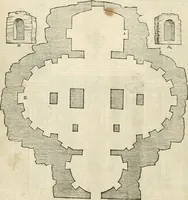 An illustration from Die alder vermaertste antique edificien : vã temple, theatre, amphitheatre, paleisen, therme, obeliske, brugge, archetriuphal, etc. vescreueeñ gefigureert met haren grondede eñ mate oock de plaetsen daerse staen, eñ wiese dede make (1546)