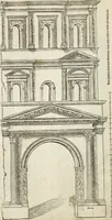An illustration from Die alder vermaertste antique edificien : vã temple, theatre, amphitheatre, paleisen, therme, obeliske, brugge, archetriuphal, etc. vescreueeñ gefigureert met haren grondede eñ mate oock de plaetsen daerse staen, eñ wiese dede make (1546)
