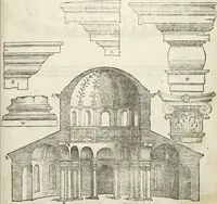 An illustration from Die alder vermaertste antique edificien : vã temple, theatre, amphitheatre, paleisen, therme, obeliske, brugge, archetriuphal, etc. vescreueeñ gefigureert met haren grondede eñ mate oock de plaetsen daerse staen, eñ wiese dede make (1546)