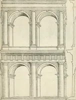 An illustration from Die alder vermaertste antique edificien : vã temple, theatre, amphitheatre, paleisen, therme, obeliske, brugge, archetriuphal, etc. vescreueeñ gefigureert met haren grondede eñ mate oock de plaetsen daerse staen, eñ wiese dede make (1546)