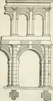 An illustration from Die alder vermaertste antique edificien : vã temple, theatre, amphitheatre, paleisen, therme, obeliske, brugge, archetriuphal, etc. vescreueeñ gefigureert met haren grondede eñ mate oock de plaetsen daerse staen, eñ wiese dede make (1546)