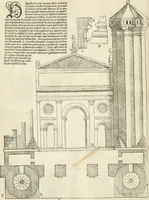 An illustration from Die alder vermaertste antique edificien : vã temple, theatre, amphitheatre, paleisen, therme, obeliske, brugge, archetriuphal, etc. vescreueeñ gefigureert met haren grondede eñ mate oock de plaetsen daerse staen, eñ wiese dede make (1546)